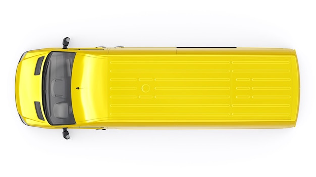 Фото Желтый коммерческий фургон среднего размера на белом фоне пустой кузов для нанесения ваших дизайнерских надписей и логотипов 3d иллюстрация