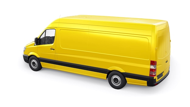 Фото Желтый коммерческий фургон среднего размера на белом фоне пустой кузов для нанесения ваших дизайнерских надписей и логотипов 3d иллюстрация