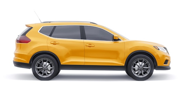 Yellow Midsize family urban SUV car on white background 3D illustration