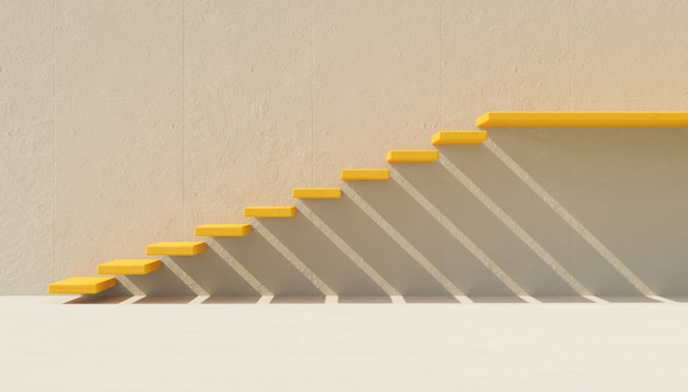 Yellow minimalist stairs on gray cement wall