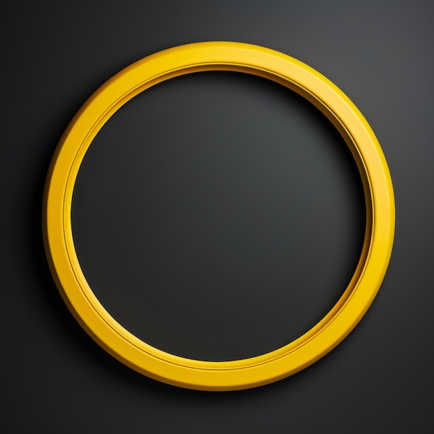 Yellow Minimalistic Round Picture Frame Minimalistic Ring with Realistic Texture Square Digital Illustration Ai Generated Empty Circle on Black Background