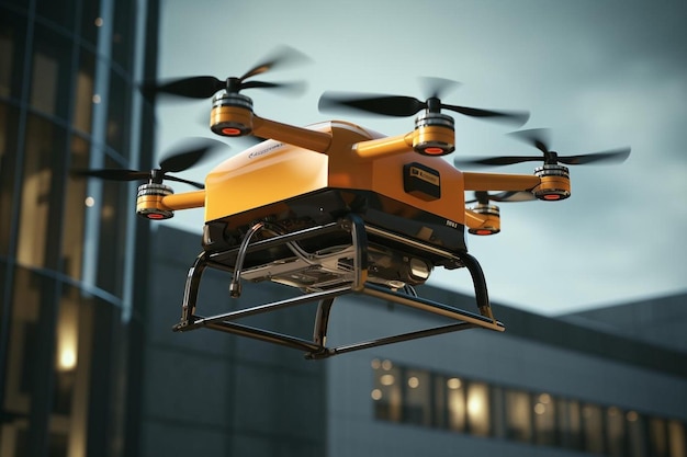 A yellow model of a drone with the word " air " on the side.