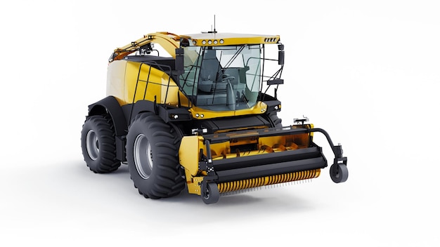 Yellow modern harvester on a white background. 3d illustration.