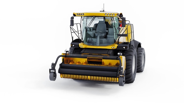 Yellow modern harvester on a white background. 3d illustration.