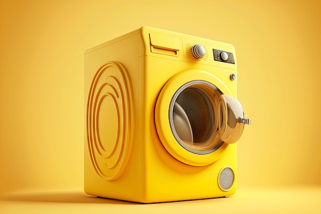 Yellow modern machine washing on yellow background