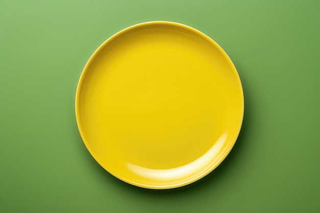 写真 緑の背景に黄色のモノクロ プレート上面図生成 ai