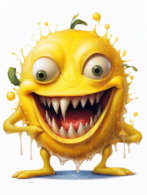 a yellow monster with a big yellow face and a spiky face with a splattered face