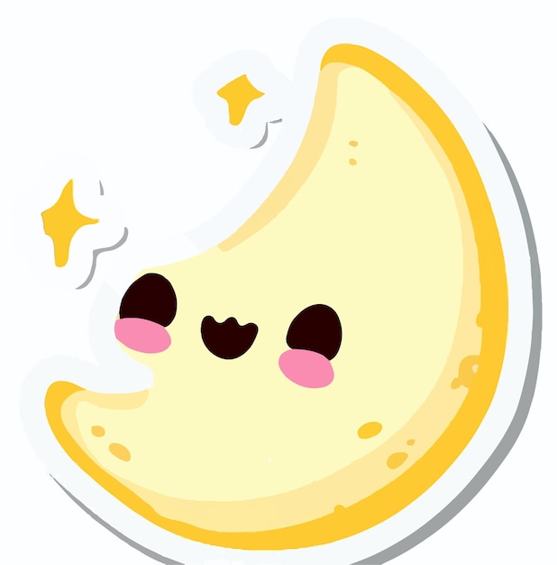 A yellow moon with two small stars and a pink and yellow face.