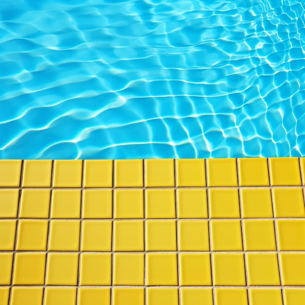 Yellow mosaic tiles background with blue water