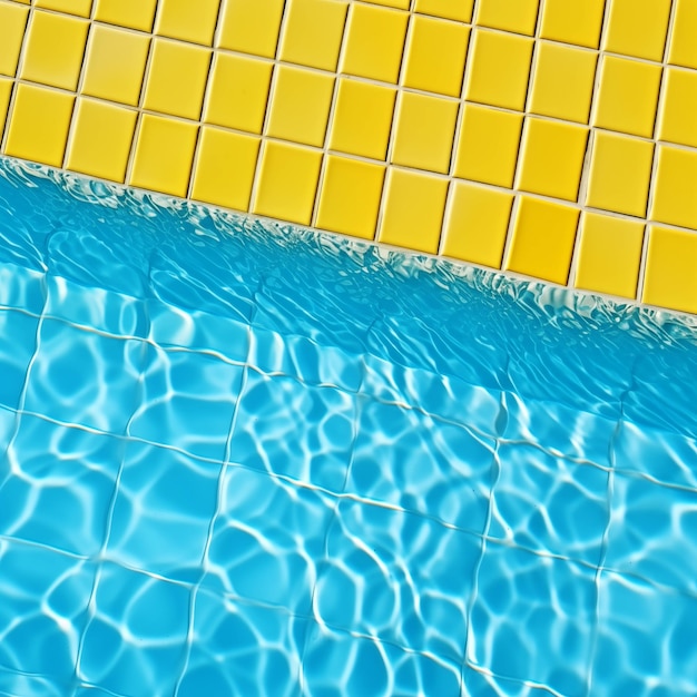 Yellow mosaic tiles background with blue water