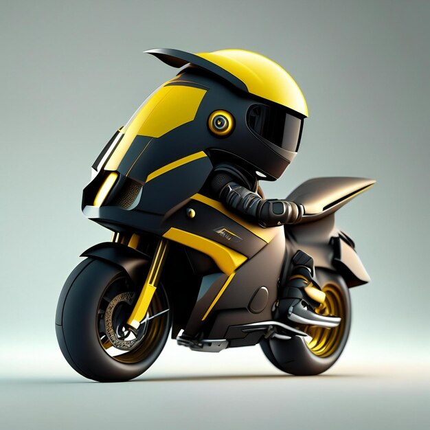 a yellow motorcycle with a helmet on the front and the word " go " on the side.