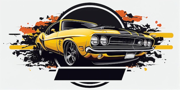 A yellow muscle car with the word muscle on it