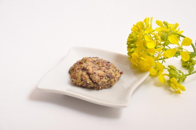 Yellow mustard flower  and condiment