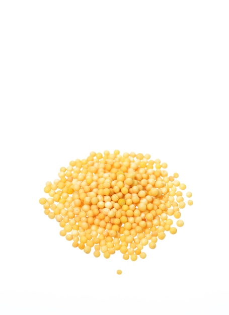 Yellow Mustard Seeds on a white background