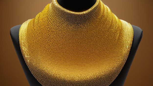 A yellow neck scarf with a gold chain.