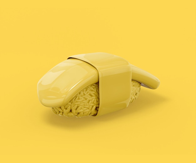 Sushi nigiri giallo su sfondo giallo oggetto di design minimalista icona di rendering 3d elemento di interfaccia ui ux