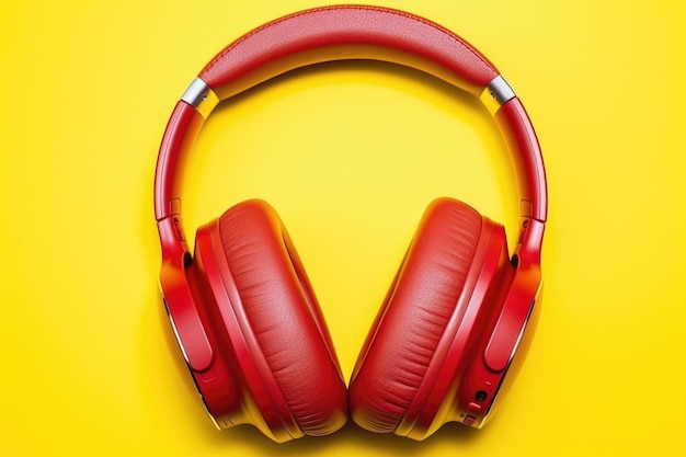 Photo yellow noise cancelling headphones on red