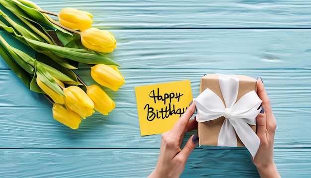 A yellow note with a happy birthday written on it