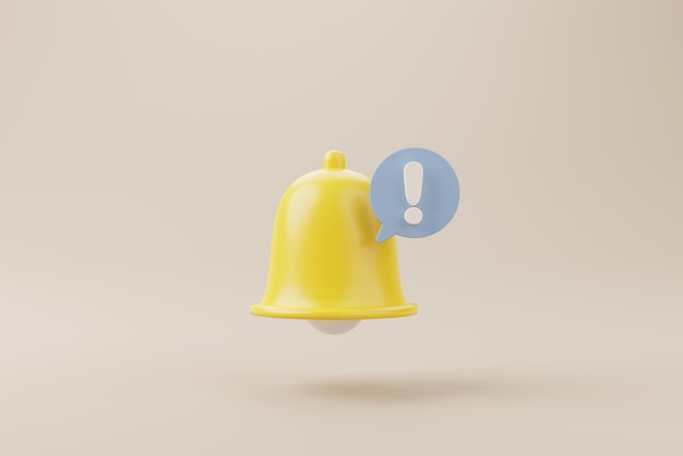 Yellow notification bell with icon new notification on brown background 3d rendering illustration