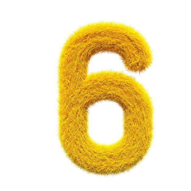 Photo yellow number 6 fur 3d element render typography fluffy style