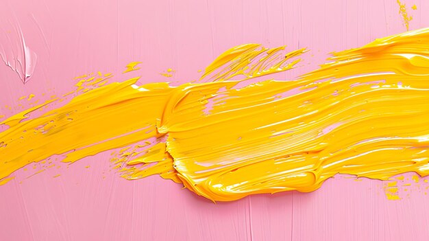 Photo yellow oil paint smear on pink background abstract art