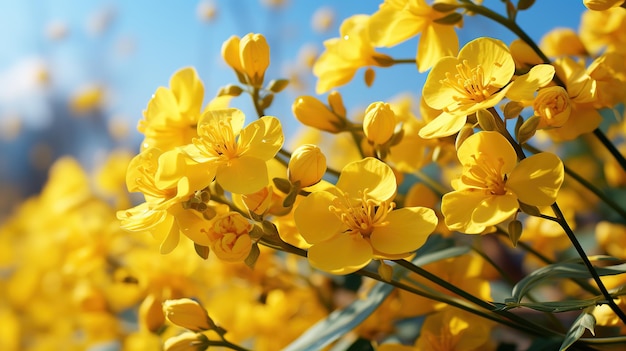 Yellow oil rape seeds in bloom Field of rapeseed plant for green energy