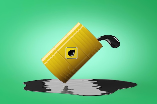 Yellow oil tank and black oil splashed out minimal background for energy concepts 3d rendering