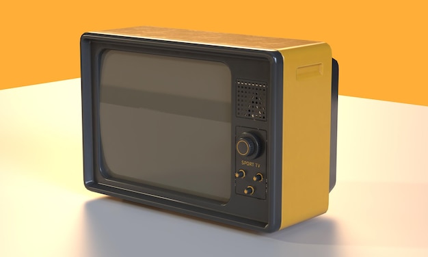 Vecchia televisione gialla. immagine di un televisore vintage per sovrapposizioni video e montaggi.