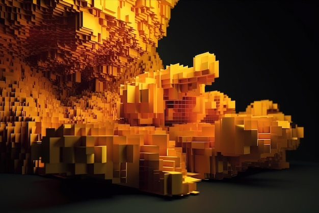 Yellow and orange 3d shapes form a futuristic abstract background 3d render generative ai