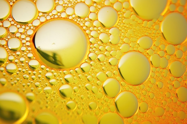 Yellow and orange emulsion bubbles in background vegetable oil biofuel