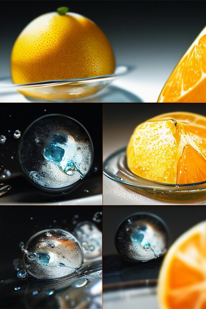 Фото Желтый оранжевый фруктовый ломтик апельсиновый сок дисплей продвижение бизнеса рекламный фон