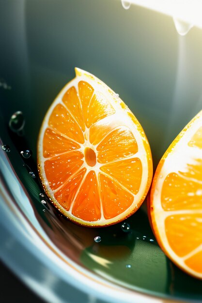 Photo yellow orange fruit slice orange juice display business promotion advertising background