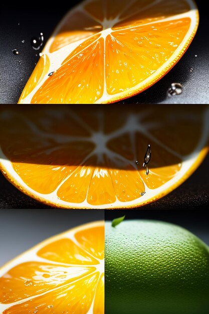 Photo yellow orange fruit slice orange juice display business promotion advertising background