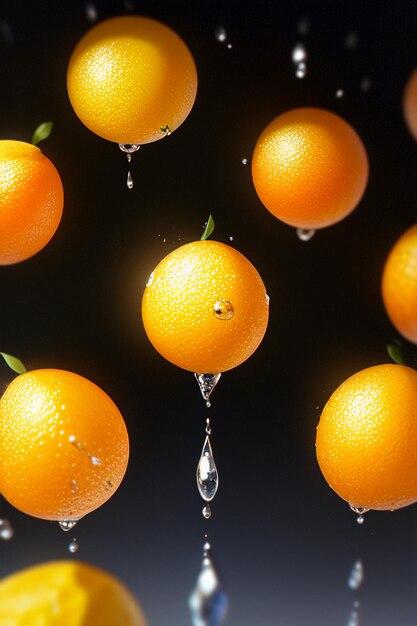 Photo yellow orange fruit slice orange juice display business promotion advertising background