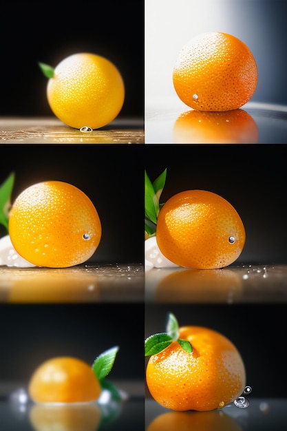 写真 黄色のオレンジ色のフルーツスライスオレンジジュースのディスプレイビジネスプロモーション広告の背景