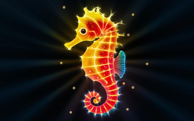 Photo a yellow and orange seahorse with the words quot seahorse quot on the bottom