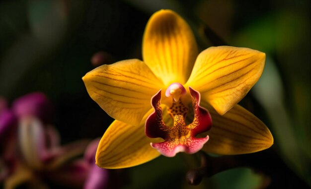 the yellow orchid is seen upclose