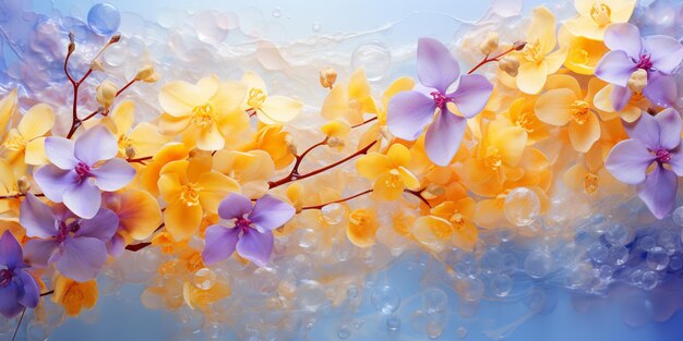 Yellow orchid purple violet blue jade teal beige abstract background