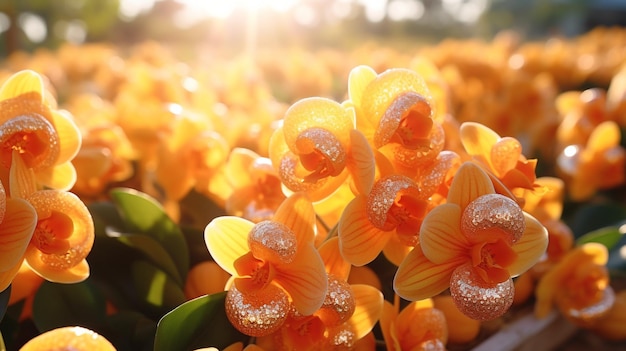 Yellow Orchids on a Sunny Day with Sun Rays