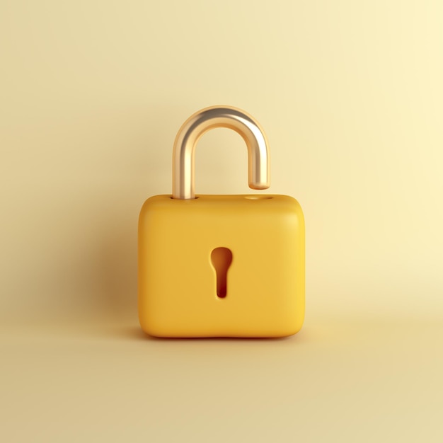 Yellow padlock 3d cartoon style