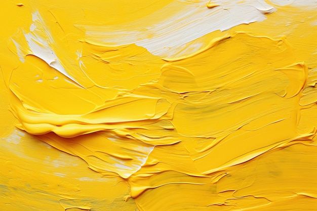 Yellow paint brush strokes on a white background closeup