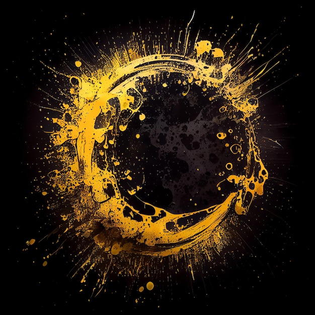 Yellow paint circle splash isolated on black background