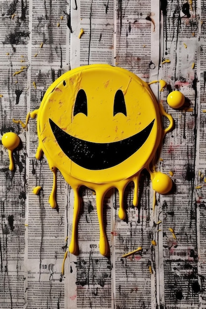 Yellow paint dripping on the newspaper smile Beautiful illustration picture Generative AI