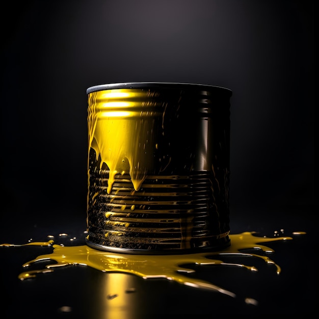 Photo yellow paint leaking down from a tin can