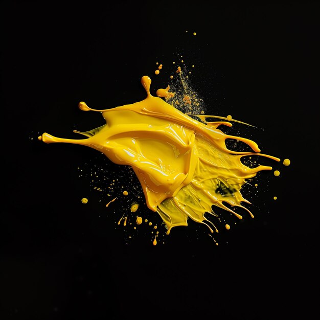 Yellow paint splash fluid on black background