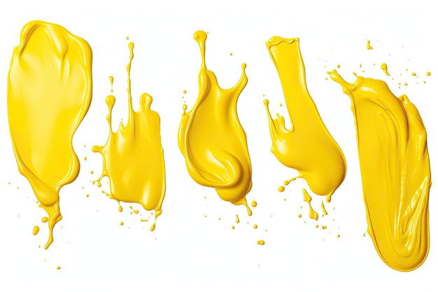 Photo yellow paint splashes on a white background