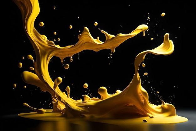 Yellow paint splashing over black background