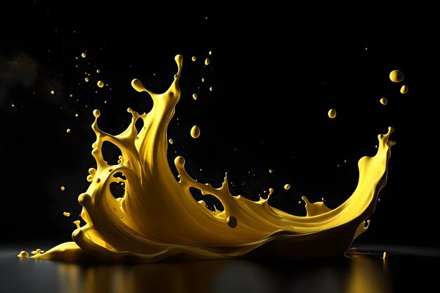 Yellow paint splashing over black background