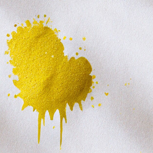 Yellow paint splattered onto a white paper with a yellow heart generative ai
