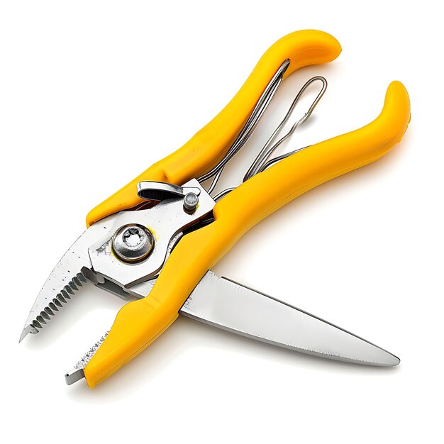 a yellow pair of scissors with a yellow handle and a yellow handle